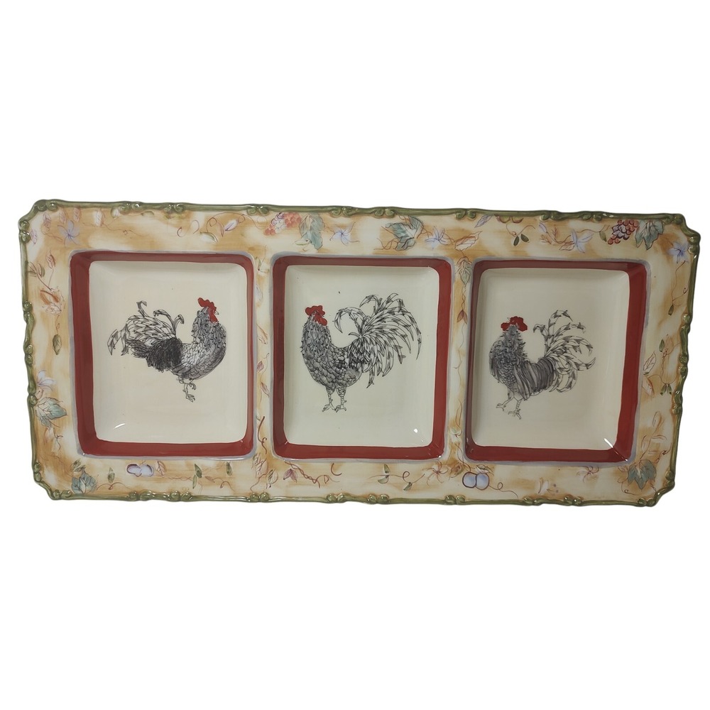 American Atelier At Home Platter Tray Three Sectional Discontinued Rooster‎ 5644